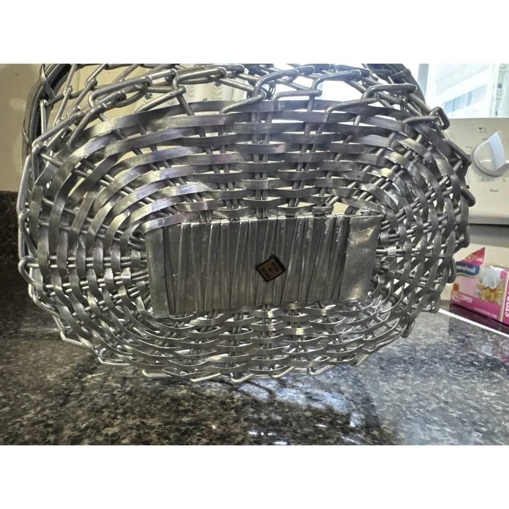 Vintage Aluminum Wire Basket with a Braided Handle‎